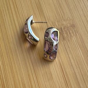 Silver and Purple Earrings with carved stones